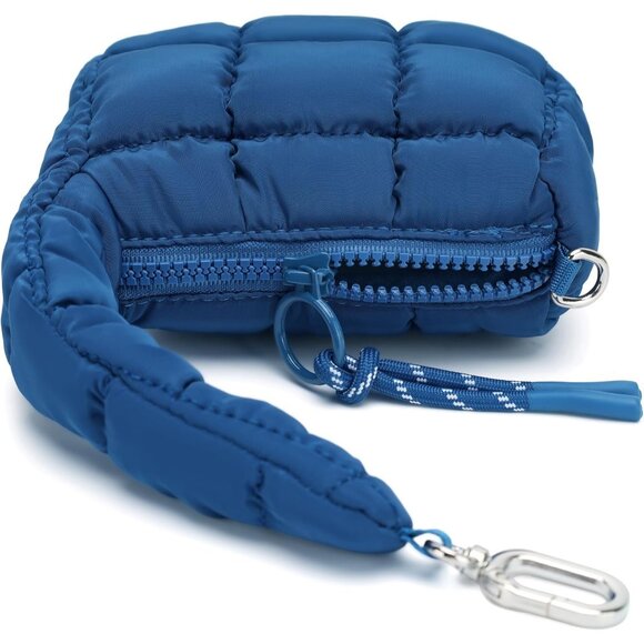 Women's Blue Mini Quilted Wristlet Pouch Cute Charm Gift Puffer Evening Handbag - Picture 7 of 7